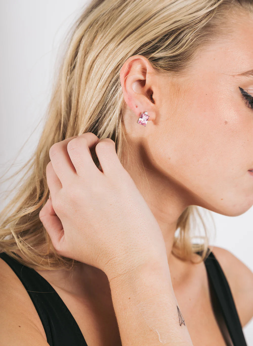 Federation Emerald Cut Stud in Clear or Black or Pink