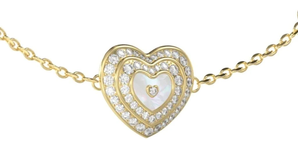 Guess Mother Of Pearl Crystal Heart Necklace