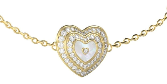 Guess Mother Of Pearl Crystal Heart Necklace