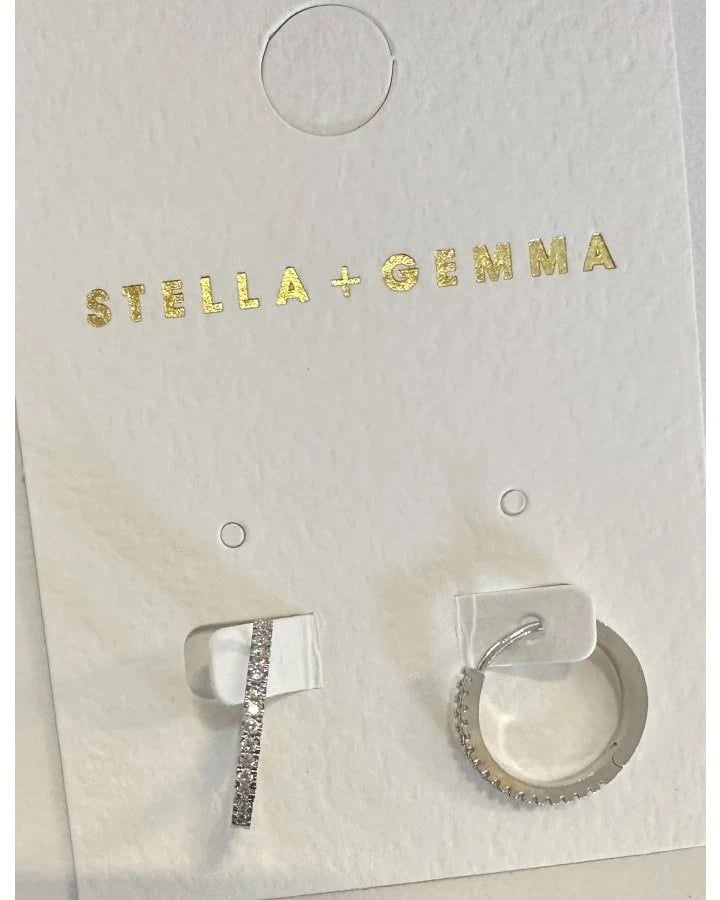 Stella+Gemma Earring Silver Hoop with Crystals
