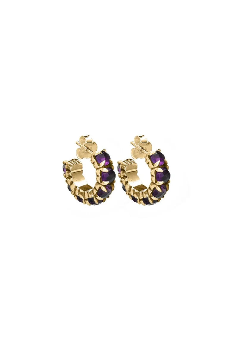 Stolen Girlfriends Club 18ct Yellow Gold Plated Halo Cluster Earrings with Dark Amethyst
