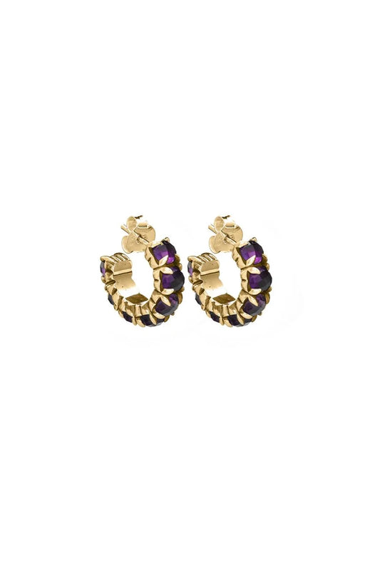 Stolen Girlfriends Club 18ct Yellow Gold Plated Halo Cluster Earrings with Dark Amethyst