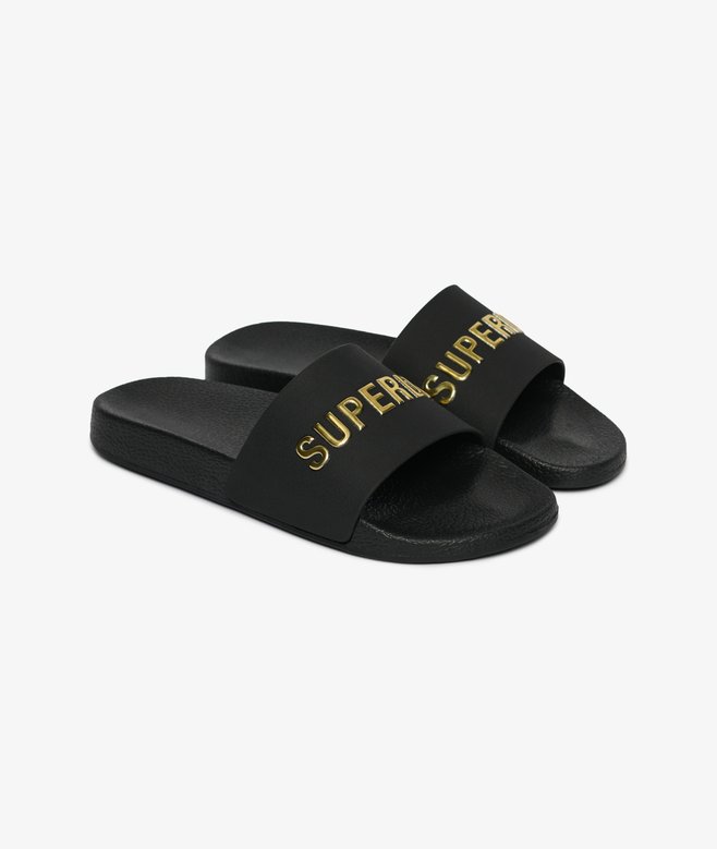 Superdry Premium Metallic Pool Slid Black/Gold