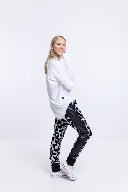 Home Lee Relaxer Pants - Grey Black Heart Print