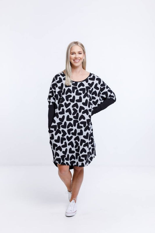 Home Lee Batwing Dress Grey Black Heart