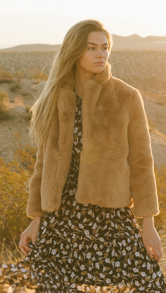 Mink Pink Carmel Faux Fur Jacket