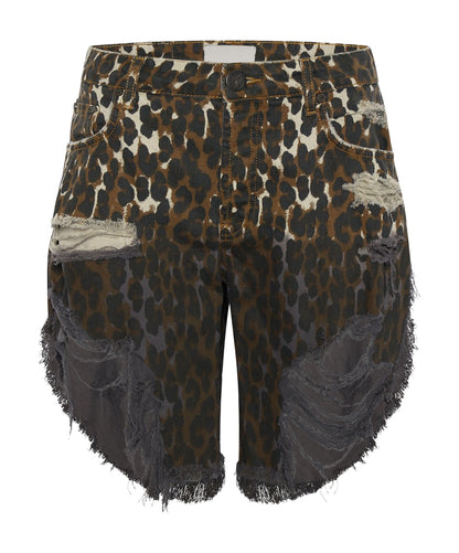 One Teaspoon Cheetahhh Frankies Long Length Denim Short