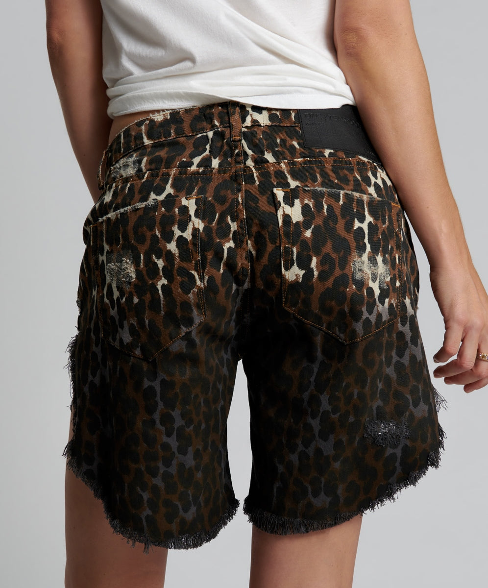 One Teaspoon Cheetahhh Frankies Long Length Denim Short