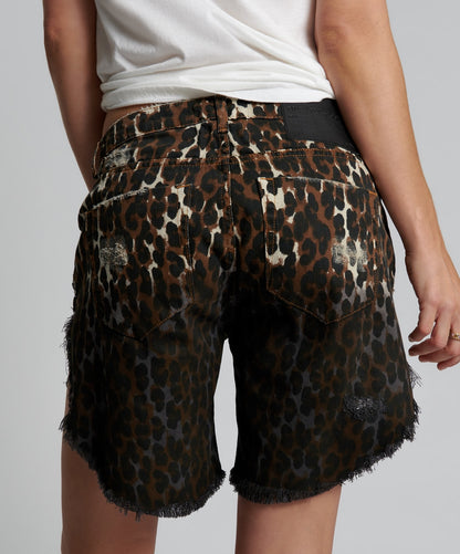 One Teaspoon Cheetahhh Frankies Long Length Denim Short