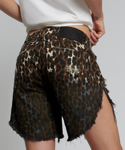 One Teaspoon Cheetahhh Frankies Long Length Denim Short