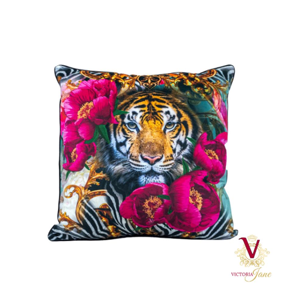 Victoria Jane Peony Tiger Velvet and Feather Inner Cushion