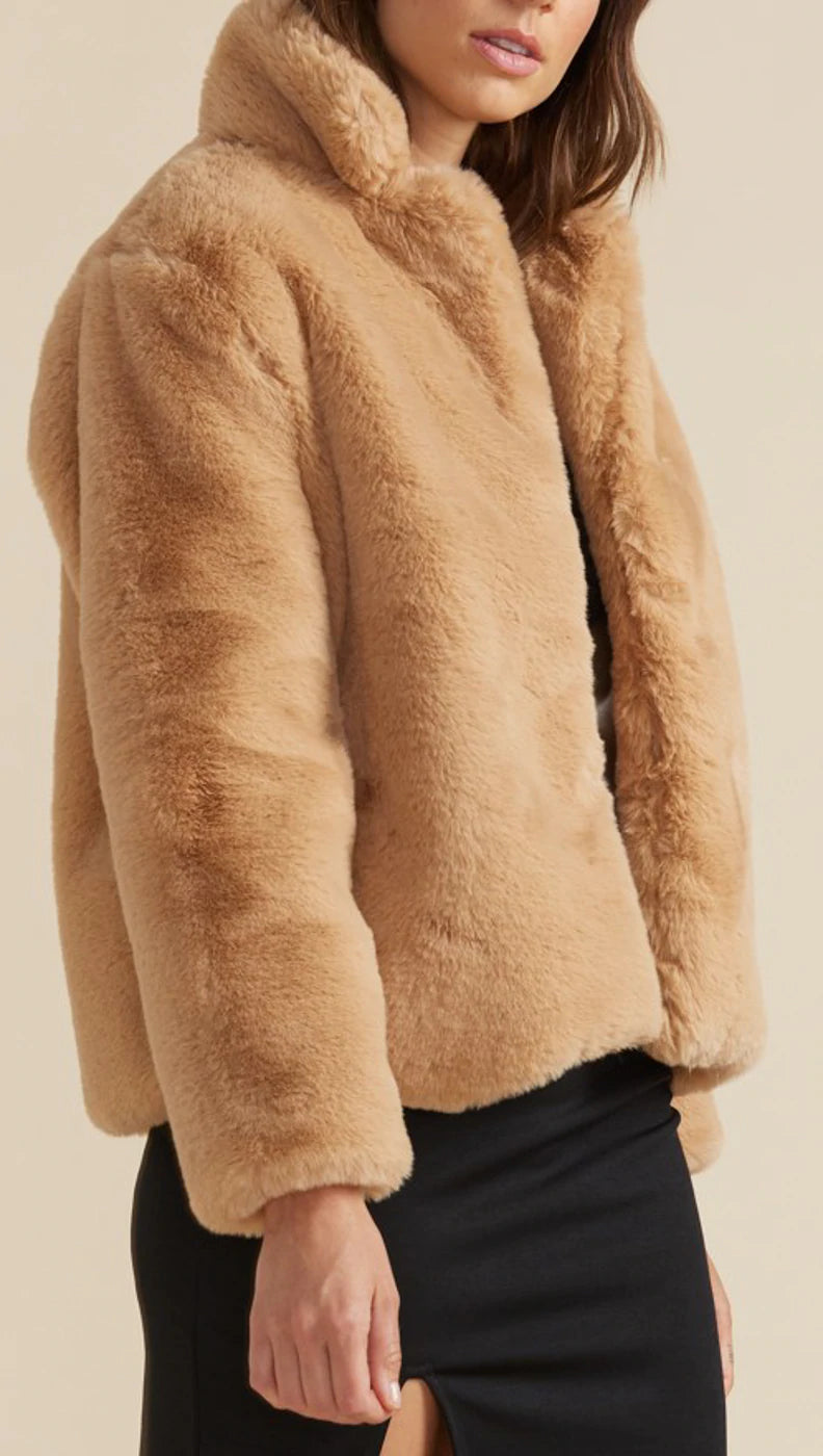 Mink Pink Carmel Faux Fur Jacket Shed Boutique Fashion
