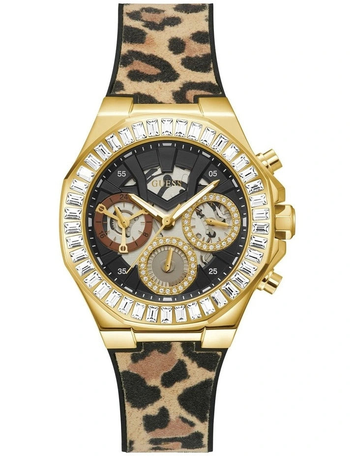 Guess Watch Rapture Gold Crystal with Leopard Leather Strap