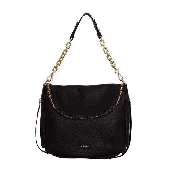 Saben Feature Handle Chain Gold Chunky and Black Leather