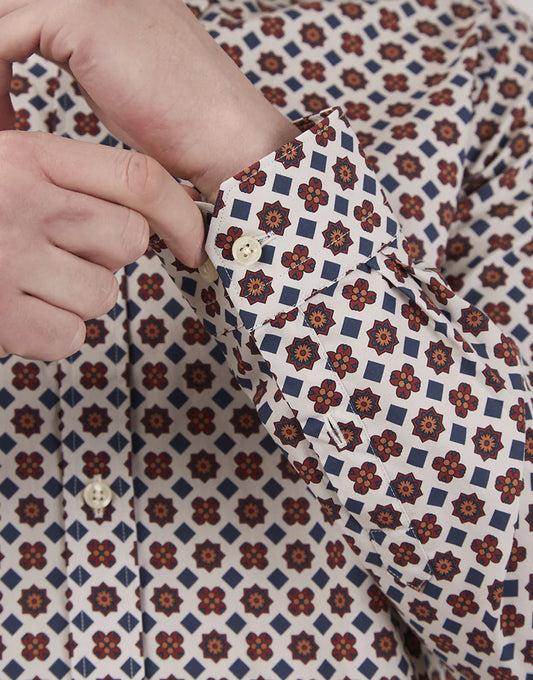 Ben Sherman Foulard Tile Print Long Sleeve Shirt