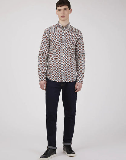 Ben Sherman Foulard Tile Print Long Sleeve Shirt