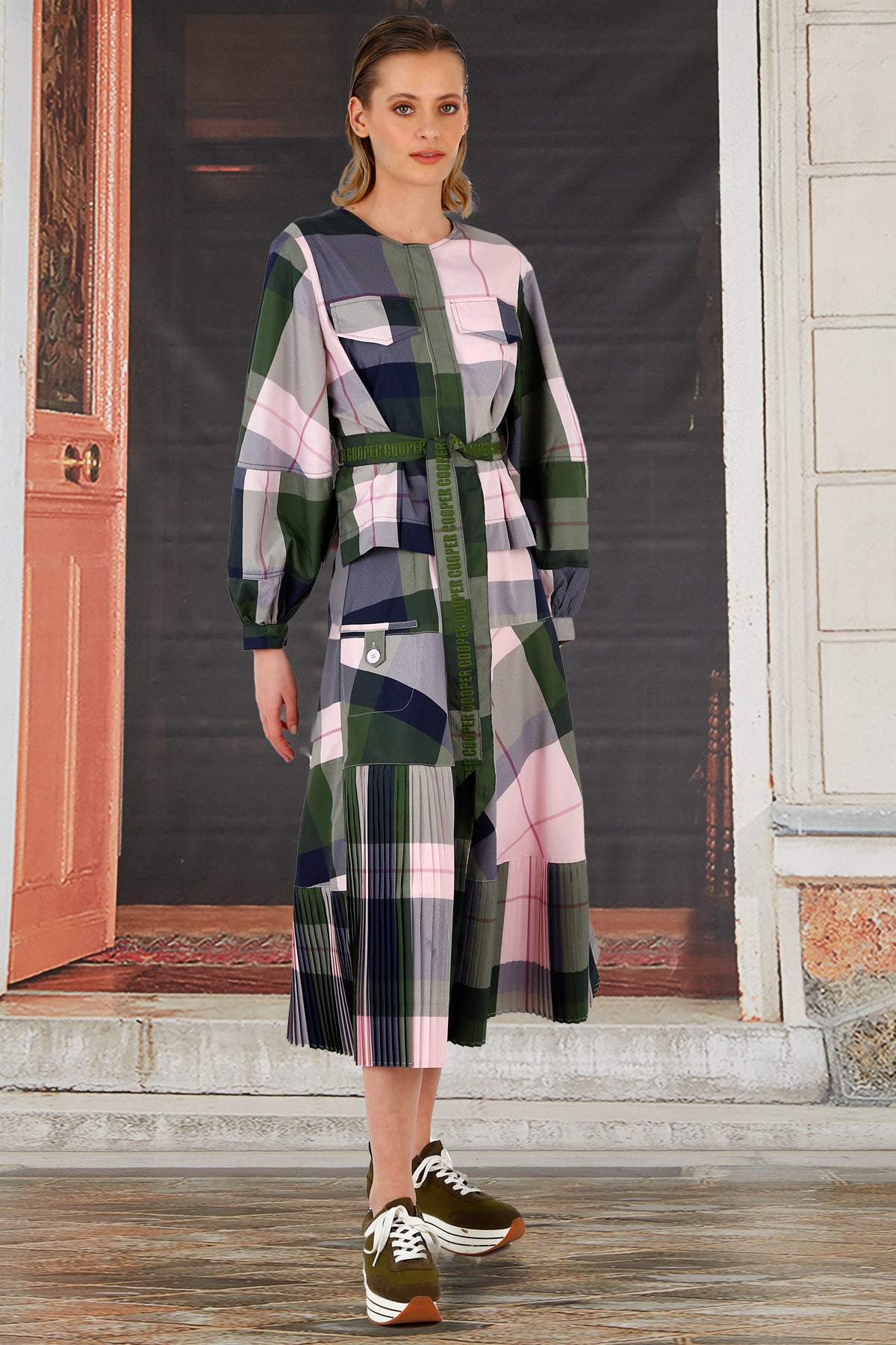 Cooper PLEATING ROMANCE Skirt - Olive & Pink