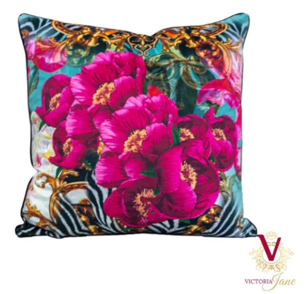 Victoria Jane Peony Tiger Velvet and Feather Inner Cushion