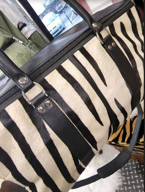 The Design Edge Europe Overnight Bag in Zebra Print and Black Leather