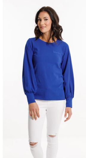 Homelee Laylah Top - Santorini Blue with Script Writing