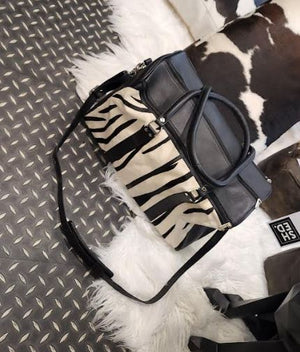 The Design Edge Europe Overnight Bag in Zebra Print and Black Leather