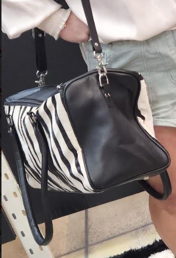 The Design Edge Europe Overnight Bag in Zebra Print and Black Leather