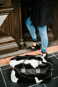 The Design Edge Weekender/Overnight Black and White Cow Hide Bag
