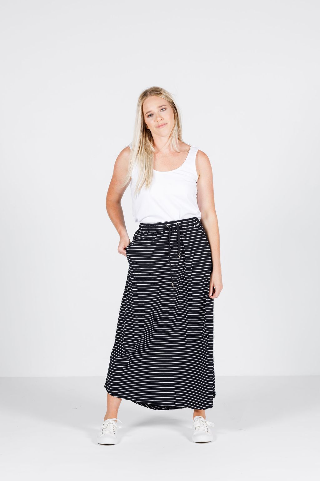 Home Lee Maxi Skirt Black and White Stripes