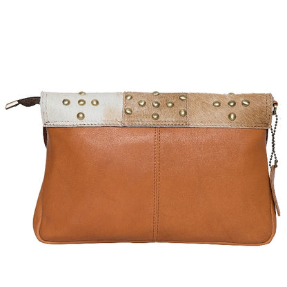 The Design Edge White Jersey Hairon and Black Leather Handbag