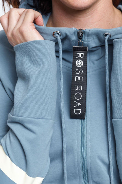Rose Road Zip Up Hoodie Bluestine with Blue Feature print on Sleeves