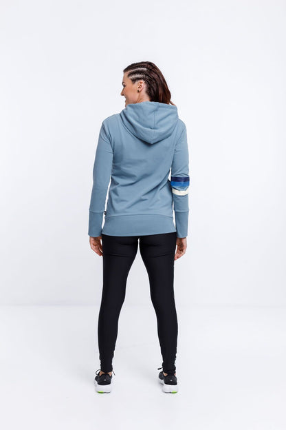 Rose Road Zip Up Hoodie Bluestine with Blue Feature print on Sleeves