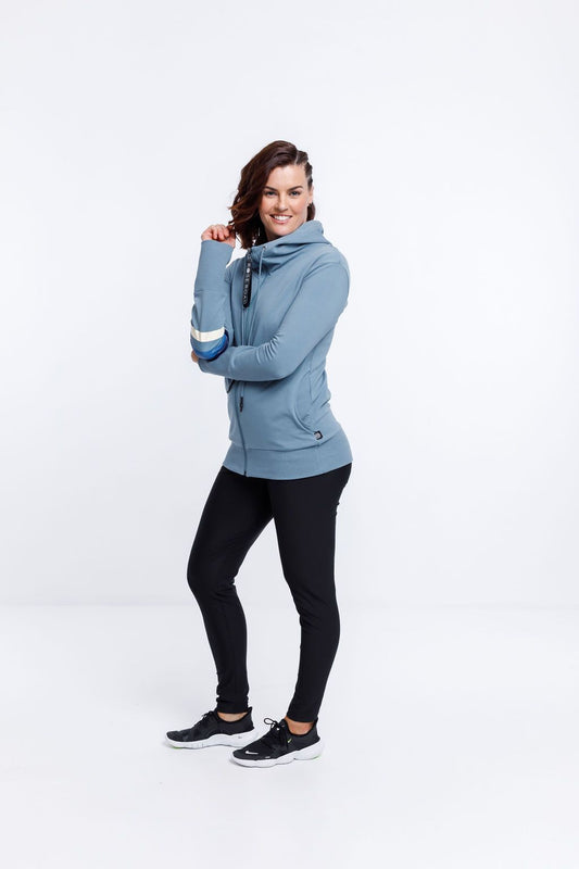 Rose Road Zip Up Hoodie Bluestine with Blue Feature print on Sleeves
