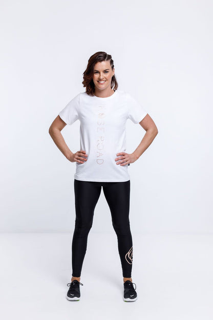 Rose Road Leggings Black with Rose Gold Rose Print