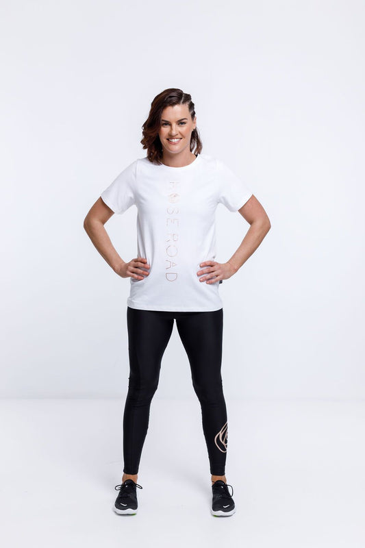 Rose Road Leggings Black with Rose Gold Rose Print