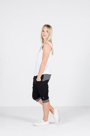 Home Lee 3/4 Apartment Pants - Black with X Spot Print and Stripe Yoke