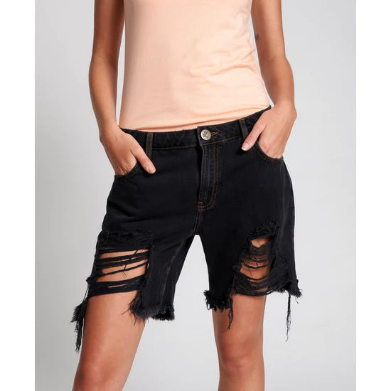 One Teaspoon Stevies Long Length Boyfriend Short with Lace Up