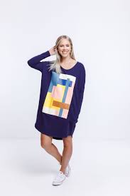 Home Lee Batwing Dress Blue with Abstract Print