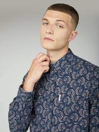 Ben Sherman Paisley Print Long Sleeve Navy