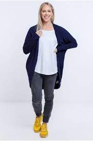 Home Lee Batwing Cardi Evening Blue with Yellow Heart X