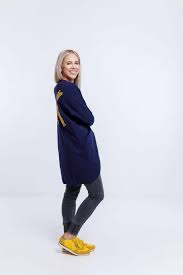Home Lee Batwing Cardi Evening Blue with Yellow Heart X