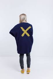Home Lee Batwing Cardi Evening Blue with Yellow Heart X