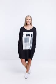 Home Lee Batwing Dress Black with Black and White Abstract