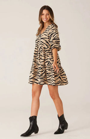 Cartel and Willow Indiana Mini Dress in Taupe Zebra