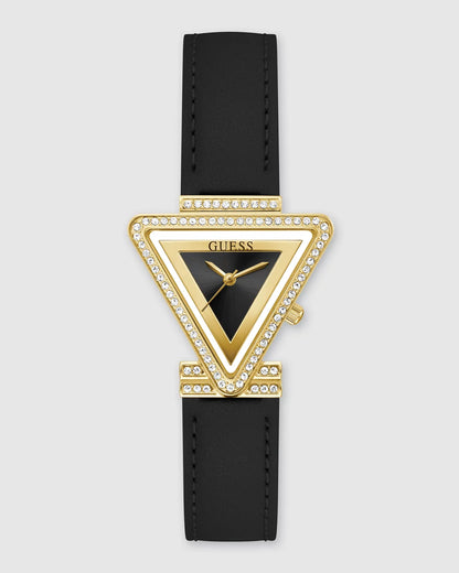 Guess Watch Fame Gold Crystal with Black Leather