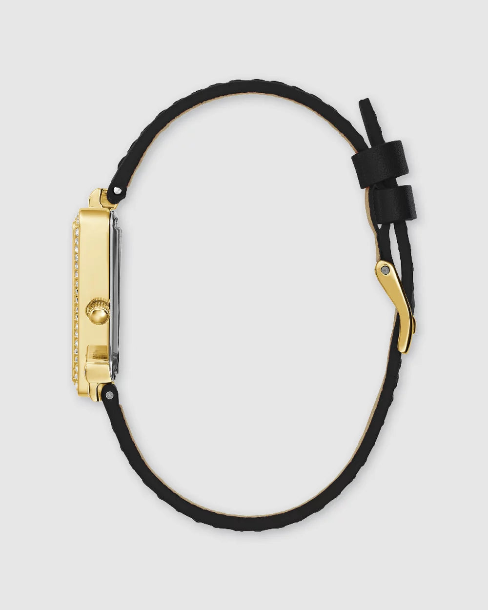 Guess Watch Fame Gold Crystal with Black Leather