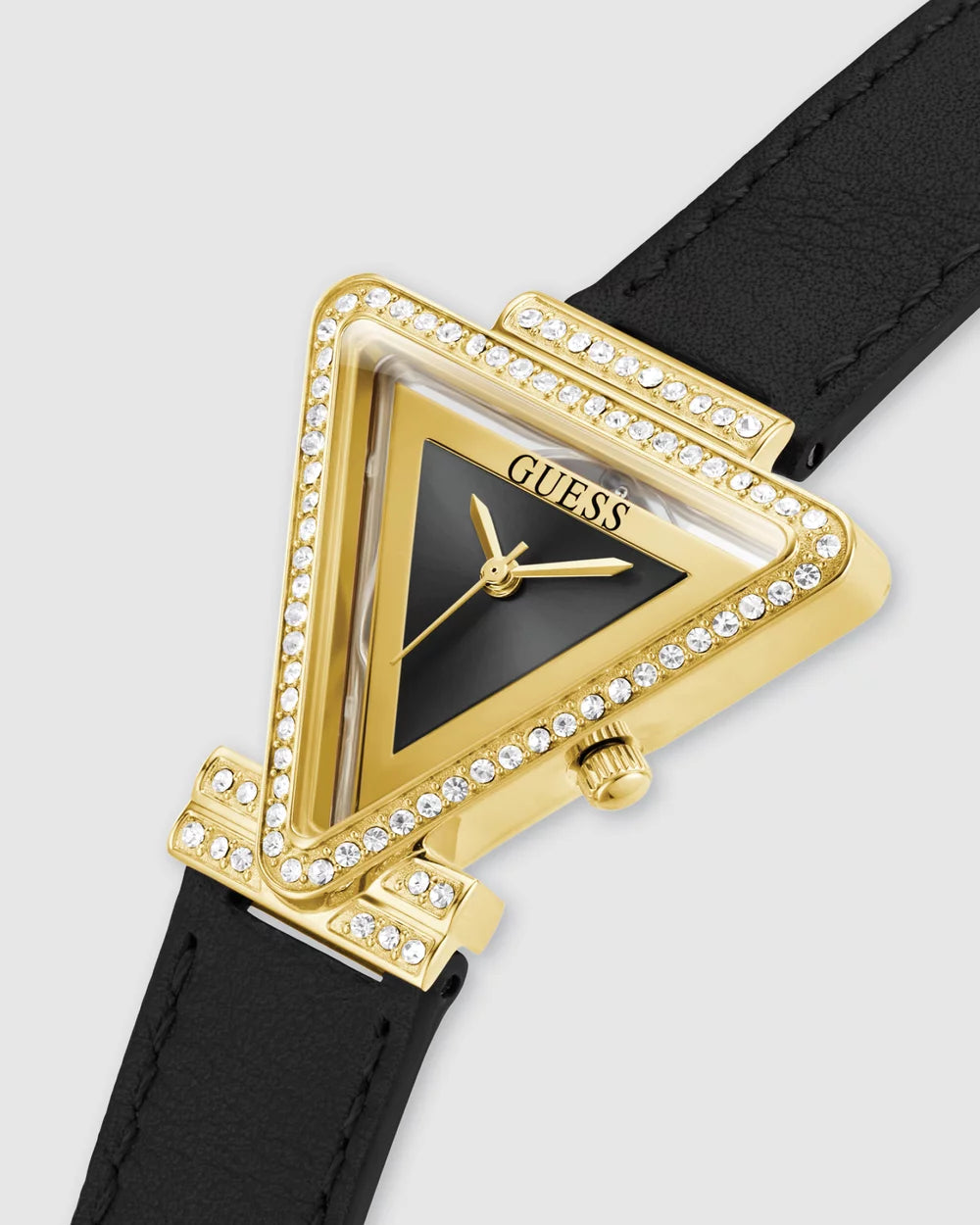 Guess Watch Fame Gold Crystal with Black Leather