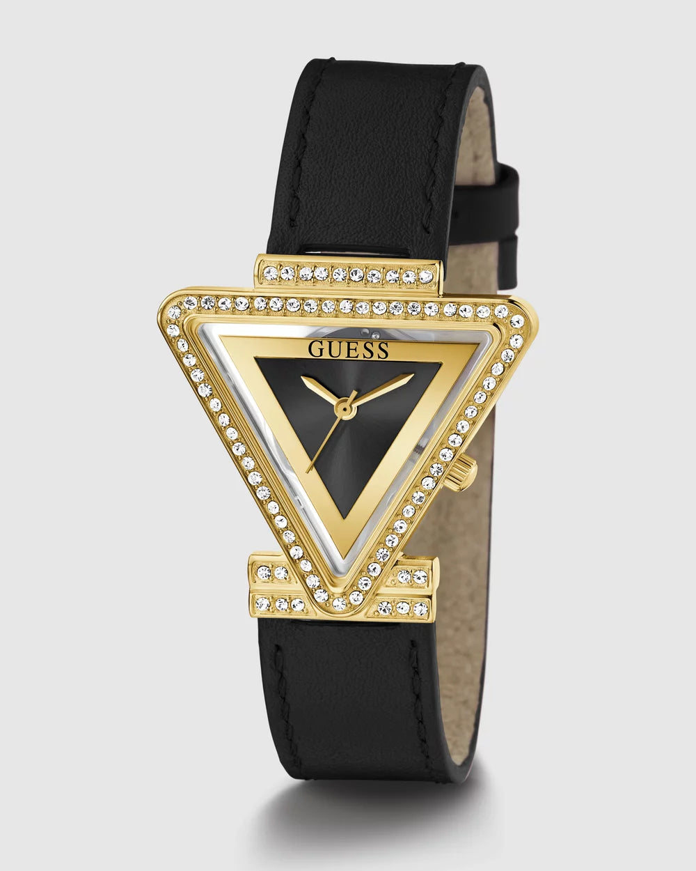 Guess Watch Fame Gold Crystal with Black Leather