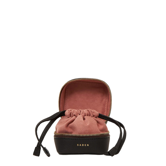 Saben Delfina Trinket Box in Black Leather and Dusky Rose Velvet