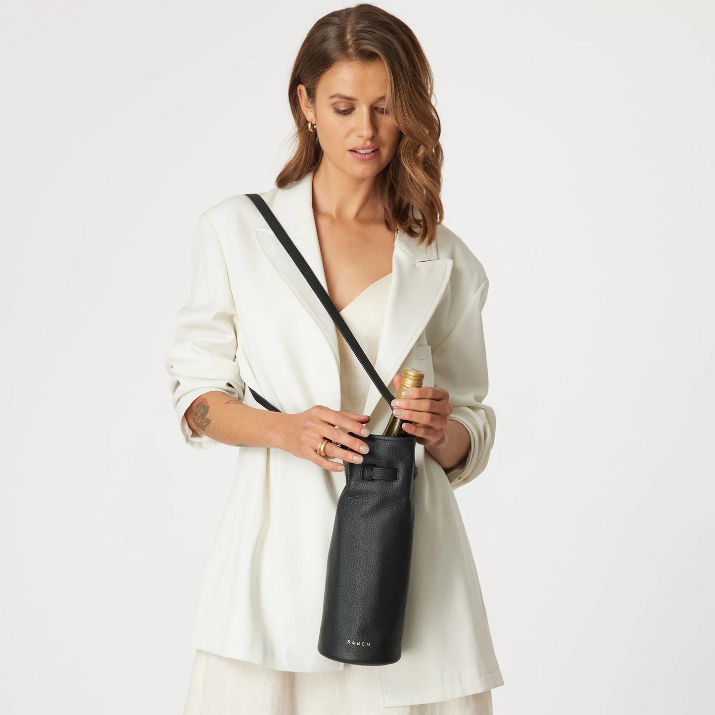 Saben Wilda Wine Carrier in Black Leather